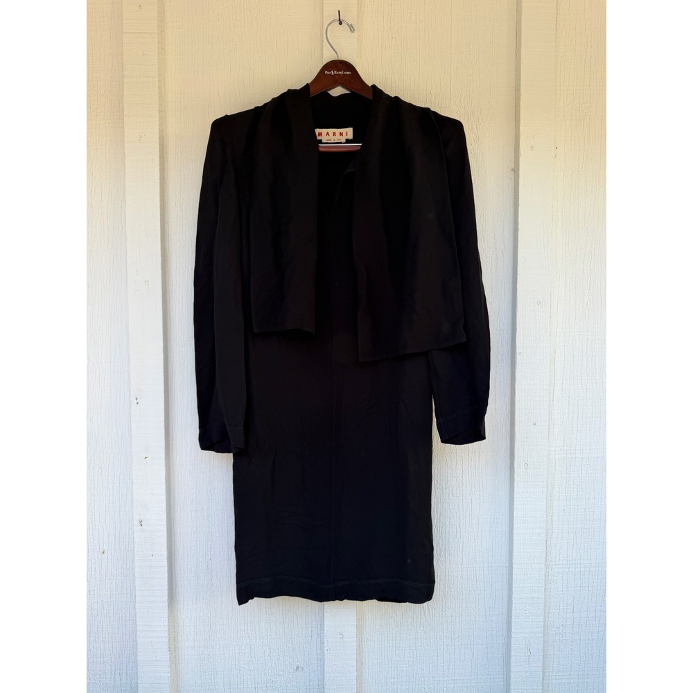 Marni Black Draped Overlay Dress IT 38 Avant Garde Minimalist Knee Viscose